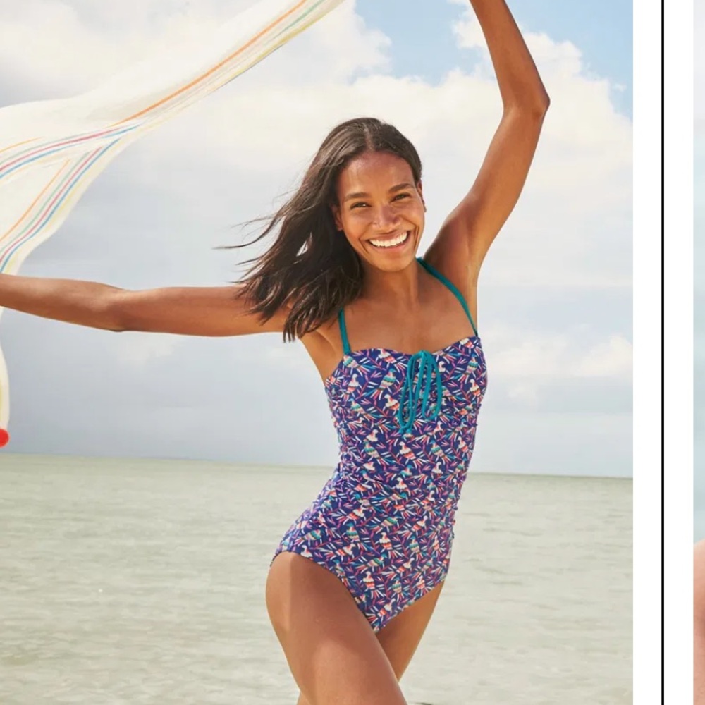 BODEN Sardinia Bandeau Halter Tie One Piece Swimsuit bird print